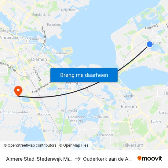 Almere Stad, Stedenwijk Midden to Ouderkerk aan de Amstel map