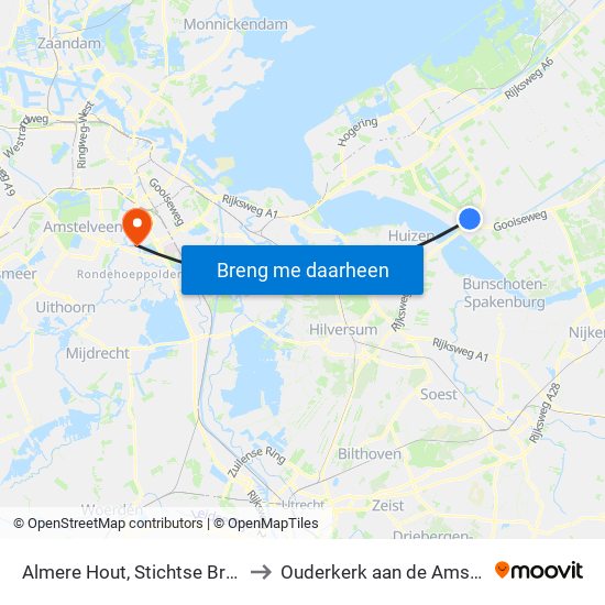 Almere Hout, Stichtse Brug to Ouderkerk aan de Amstel map