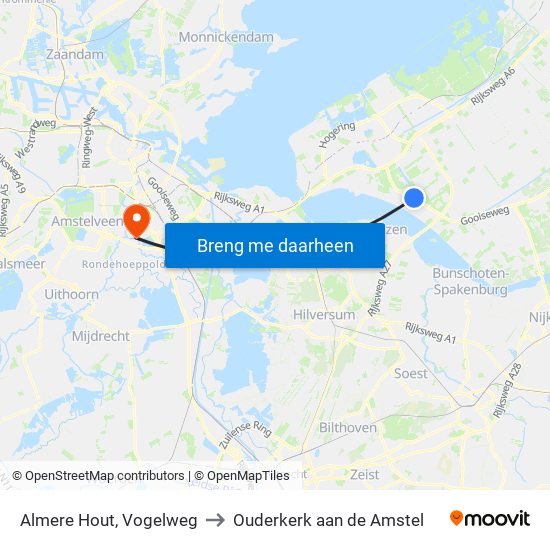 Almere Hout, Vogelweg to Ouderkerk aan de Amstel map