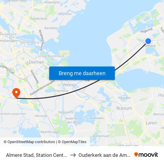 Almere Stad, Station Centrum to Ouderkerk aan de Amstel map