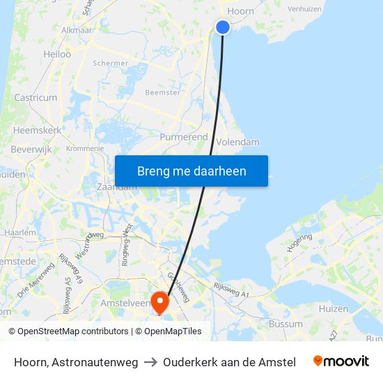 Hoorn, Astronautenweg to Ouderkerk aan de Amstel map
