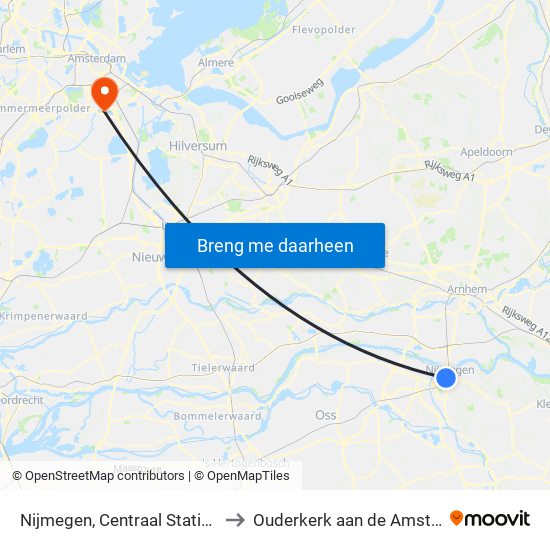 Nijmegen, Centraal Station to Ouderkerk aan de Amstel map