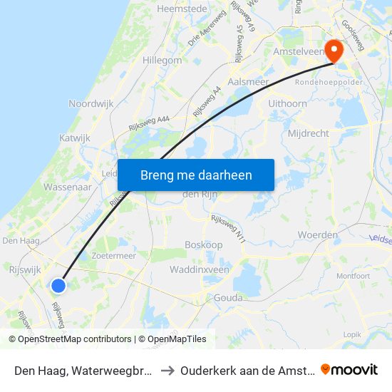 Den Haag, Waterweegbree to Ouderkerk aan de Amstel map