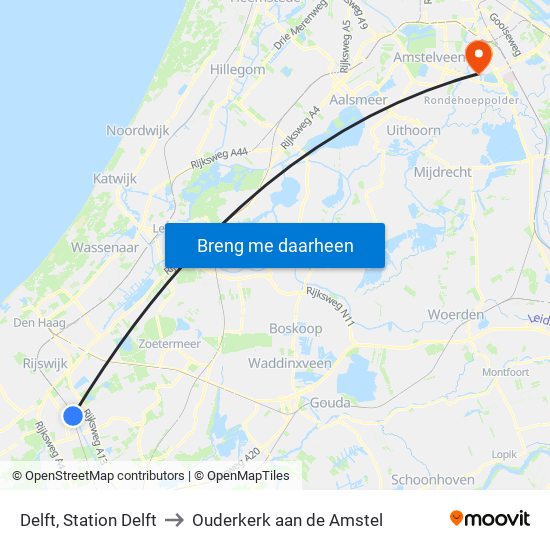 Delft, Station Delft to Ouderkerk aan de Amstel map