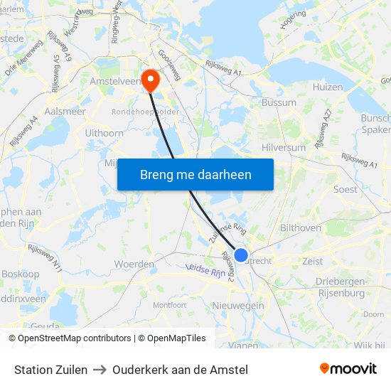 Station Zuilen to Ouderkerk aan de Amstel map