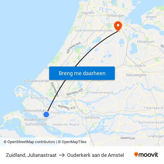 Zuidland, Julianastraat to Ouderkerk aan de Amstel map