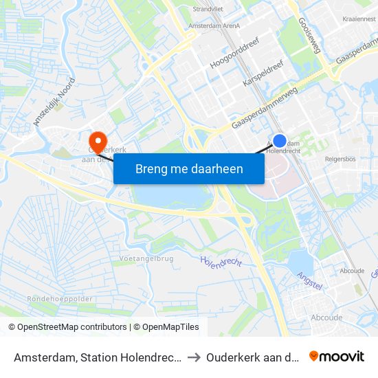 Amsterdam, Station Holendrecht (Perron H) to Ouderkerk aan de Amstel map