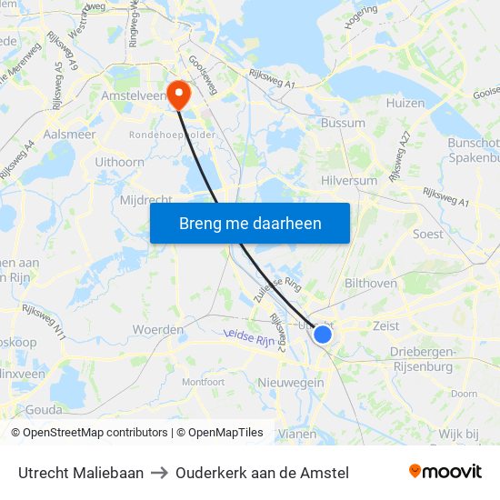 Utrecht Maliebaan to Ouderkerk aan de Amstel map