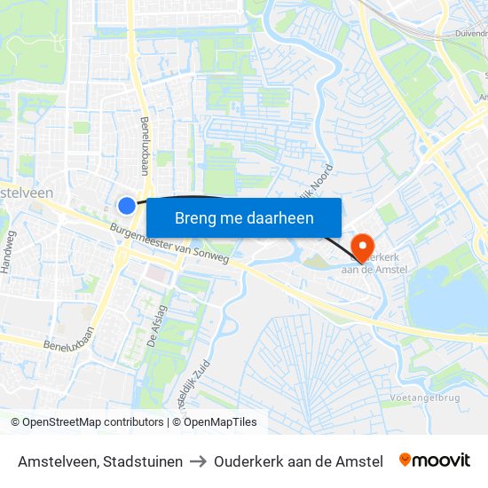 Amstelveen, Stadstuinen to Ouderkerk aan de Amstel map