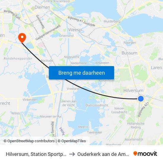 Hilversum, Station Sportpark to Ouderkerk aan de Amstel map