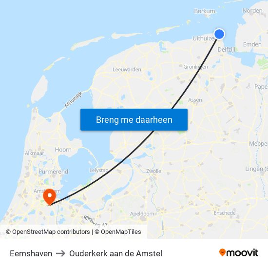 Eemshaven to Ouderkerk aan de Amstel map