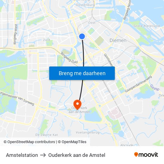 Amstelstation to Ouderkerk aan de Amstel map