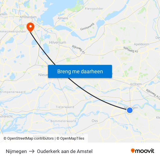 Nijmegen to Ouderkerk aan de Amstel map