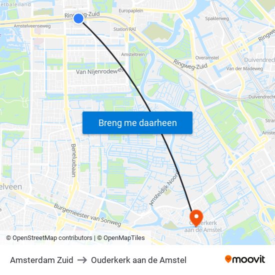 Amsterdam Zuid to Ouderkerk aan de Amstel map