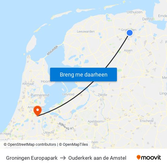 Groningen Europapark to Ouderkerk aan de Amstel map