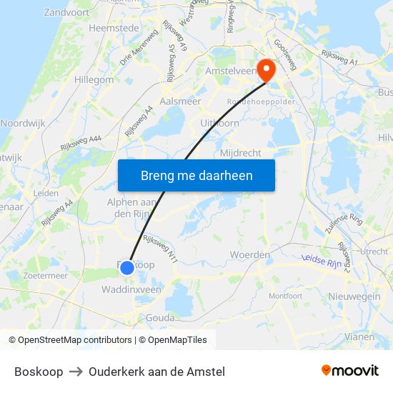 Boskoop to Ouderkerk aan de Amstel map