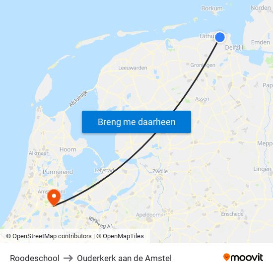 Roodeschool to Ouderkerk aan de Amstel map