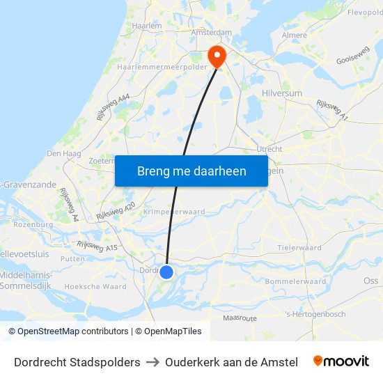 Dordrecht Stadspolders to Ouderkerk aan de Amstel map