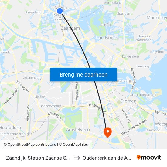 Zaandijk, Station Zaanse Schans to Ouderkerk aan de Amstel map