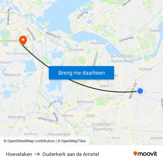 Hoevelaken to Ouderkerk aan de Amstel map