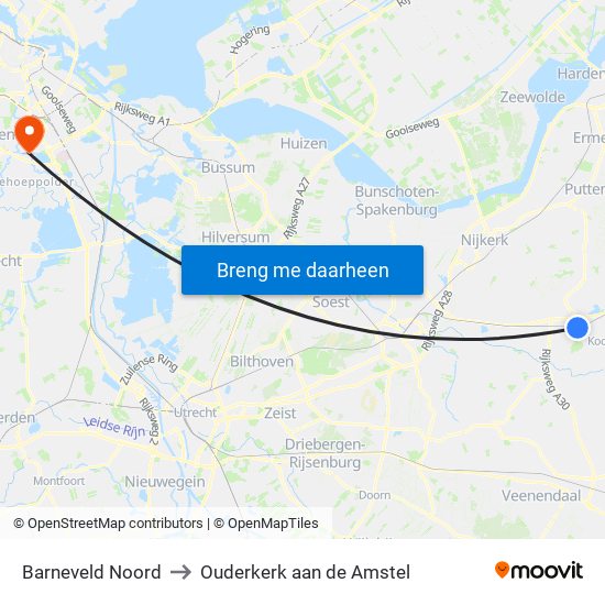 Barneveld Noord to Ouderkerk aan de Amstel map