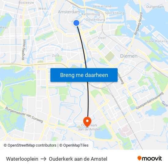 Waterlooplein to Ouderkerk aan de Amstel map