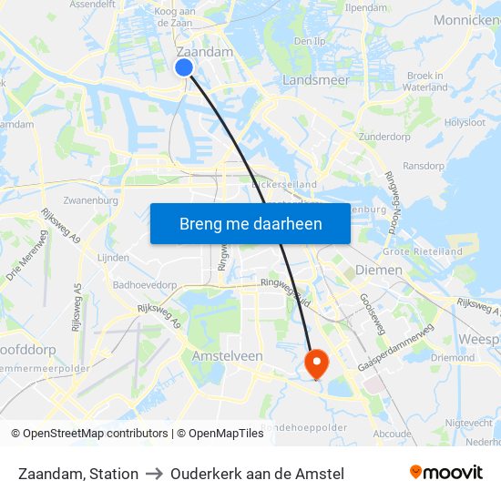 Zaandam, Station to Ouderkerk aan de Amstel map