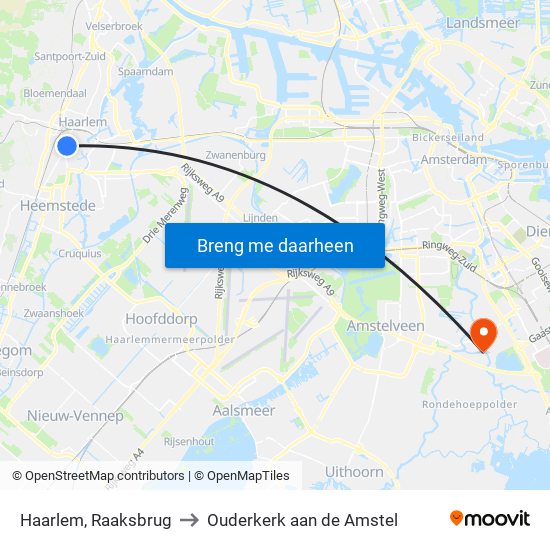 Haarlem, Raaksbrug to Ouderkerk aan de Amstel map
