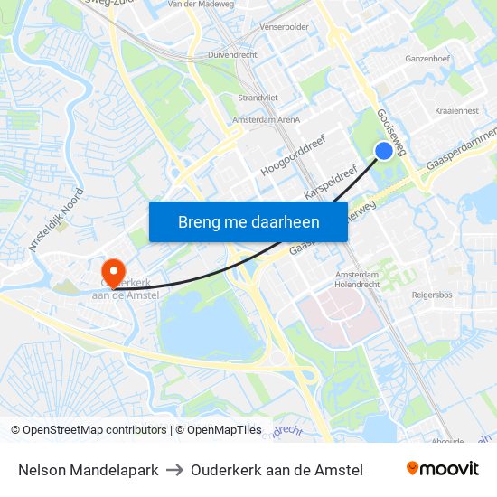 Nelson Mandelapark to Ouderkerk aan de Amstel map