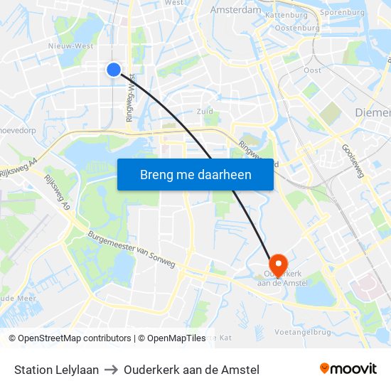 Station Lelylaan to Ouderkerk aan de Amstel map