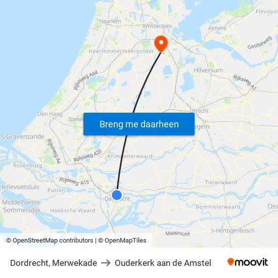 Dordrecht, Merwekade to Ouderkerk aan de Amstel map
