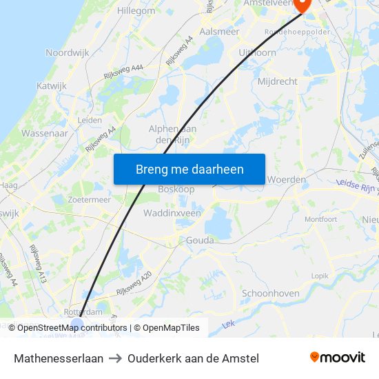 Mathenesserlaan to Ouderkerk aan de Amstel map