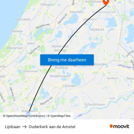 Lijnbaan to Ouderkerk aan de Amstel map