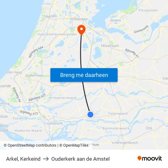 Arkel, Kerkeind to Ouderkerk aan de Amstel map