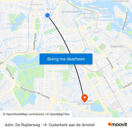 Adm. De Ruijterweg to Ouderkerk aan de Amstel map