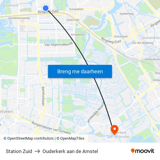 Station Zuid to Ouderkerk aan de Amstel map