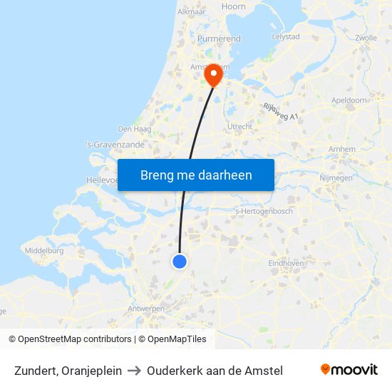 Zundert, Oranjeplein to Ouderkerk aan de Amstel map