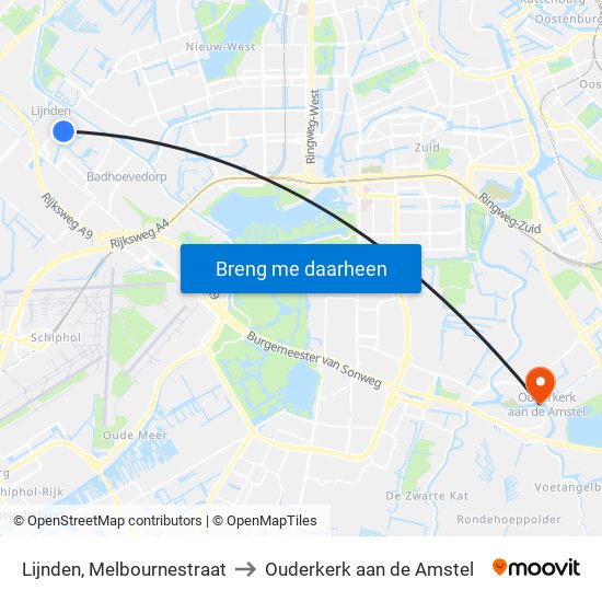 Lijnden, Melbournestraat to Ouderkerk aan de Amstel map