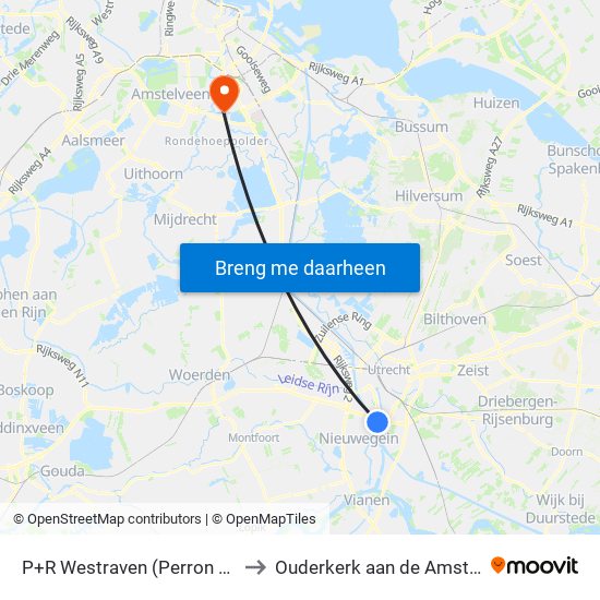 P+R Westraven (Perron B) to Ouderkerk aan de Amstel map