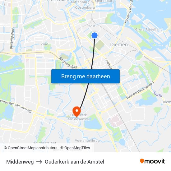 Middenweg to Ouderkerk aan de Amstel map