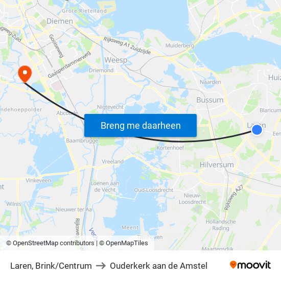 Laren, Brink/Centrum to Ouderkerk aan de Amstel map