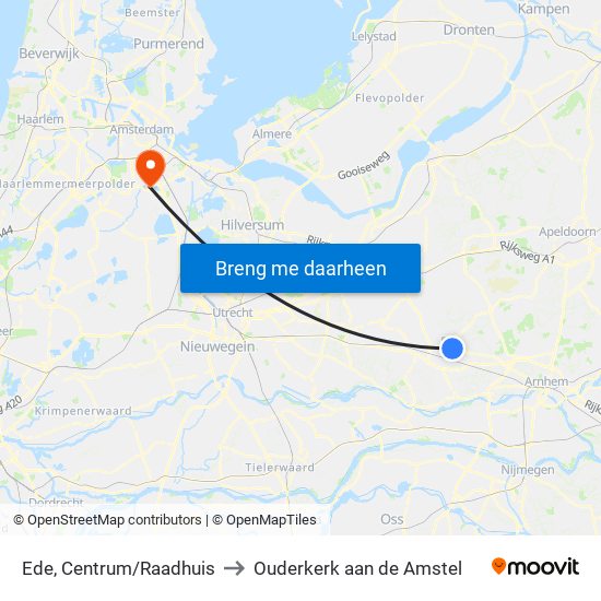 Ede, Centrum/Raadhuis to Ouderkerk aan de Amstel map