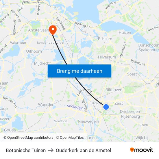 Botanische Tuinen to Ouderkerk aan de Amstel map