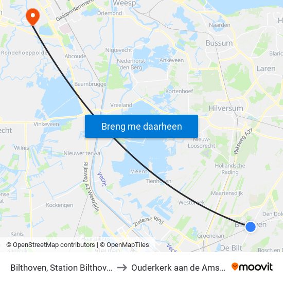 Bilthoven, Station Bilthoven to Ouderkerk aan de Amstel map