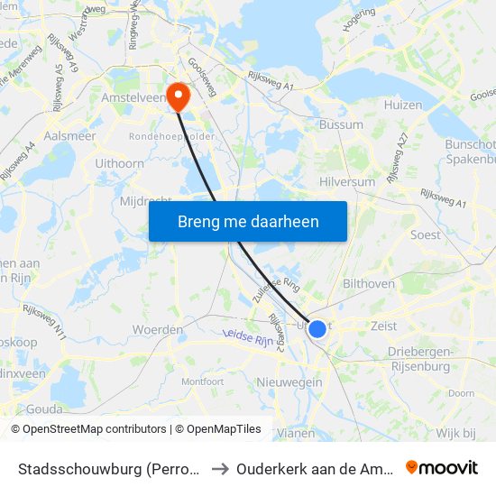 Stadsschouwburg (Perron A) to Ouderkerk aan de Amstel map