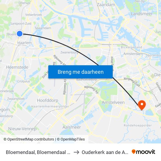 Bloemendaal, Bloemendaal Station to Ouderkerk aan de Amstel map