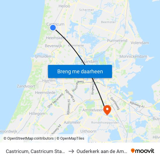 Castricum, Castricum Station to Ouderkerk aan de Amstel map
