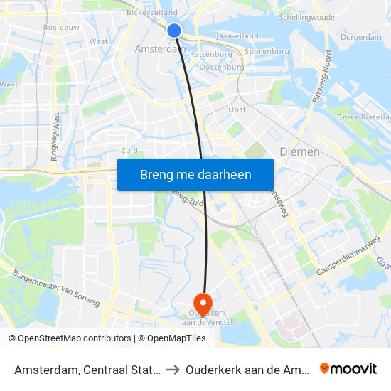 Amsterdam, Centraal Station to Ouderkerk aan de Amstel map