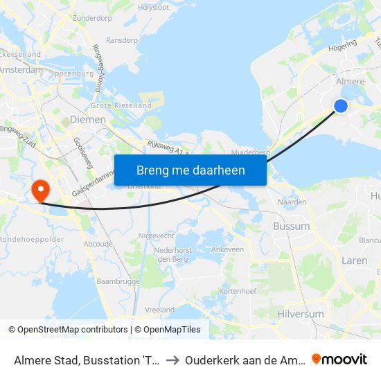 Almere Stad, Busstation 'T Oor to Ouderkerk aan de Amstel map