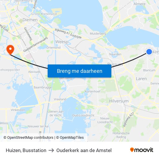 Huizen, Busstation to Ouderkerk aan de Amstel map